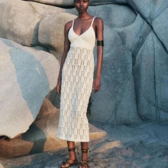 Zara Dresses & Skirts - ZARA Knit Combo‎ Crochet Midi Dress Ecru NWT Medium